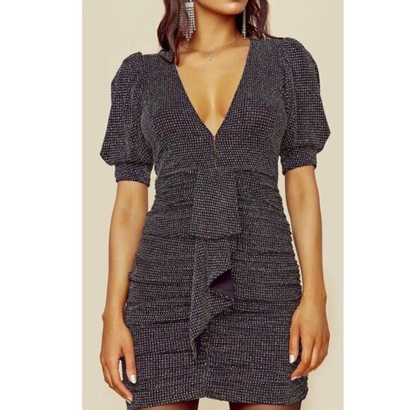 FOR LOVE & LEMONS Margaux Dress Size S Metallic Black Sparkle Bodycon Party Fun - Picture 5 of 16